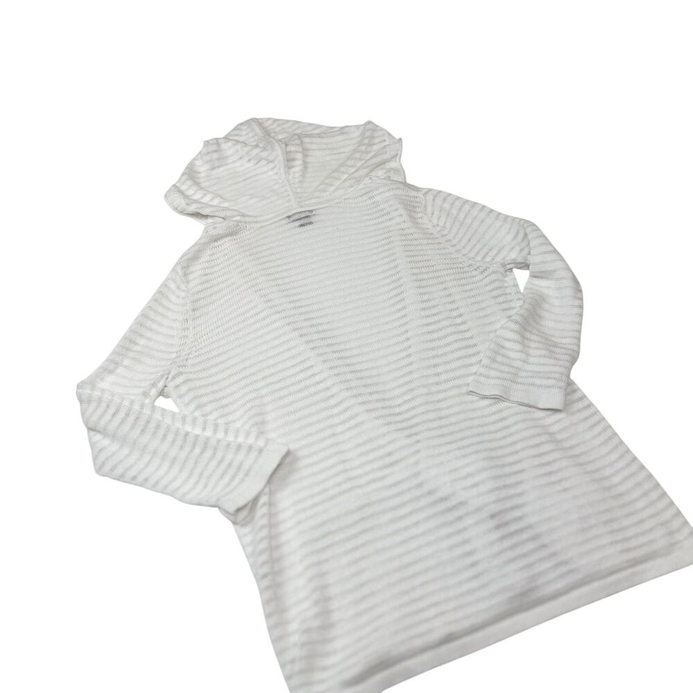 Eddie Bauer Ivory Hooded Open Front Cardigan Women’s Medium Lightweight Knit - Picture 3 of 13